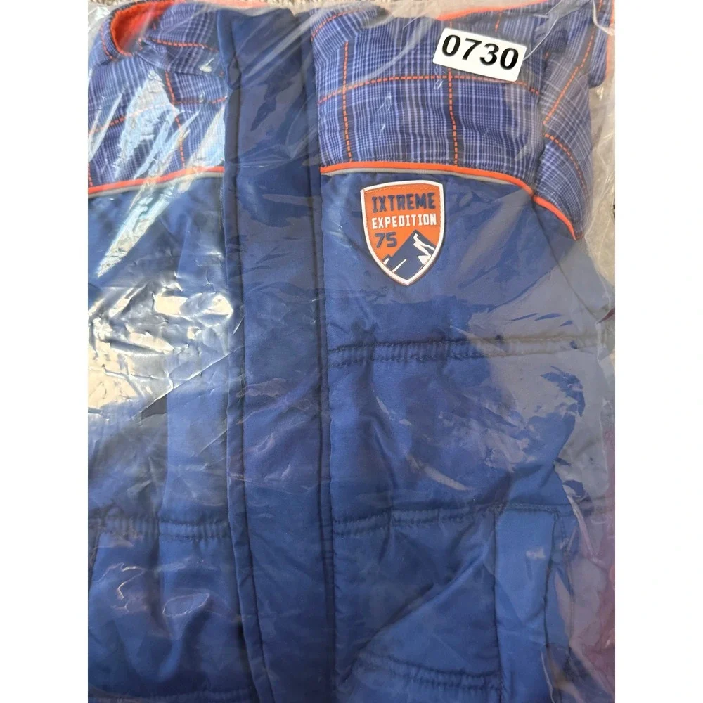 iXtreme‎ Expedition 75 Boys Toddler Puffer Jacket Blue Orange Plaid Hooded 2TEUC